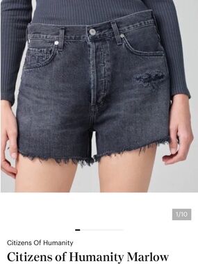 Citizens Of Humanity Marlow Black Distressed High Waist Button Fly Denim Shorts